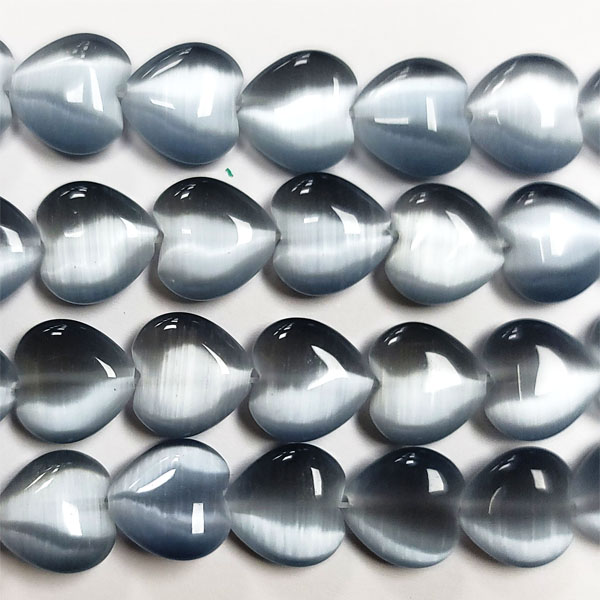 CAT'S EYE PUFF HEART 12MM GREY